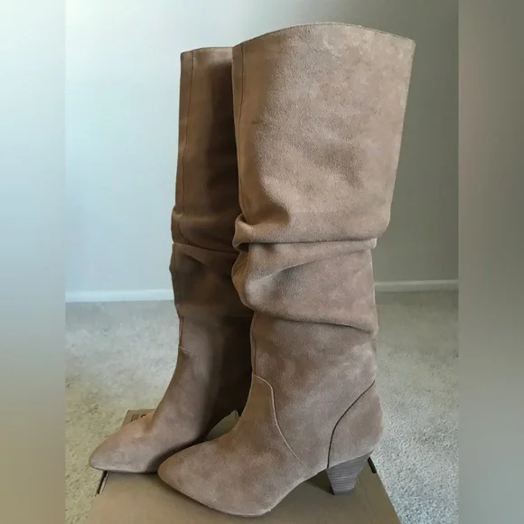 Antonio Melanie Sapphira Beige Suede Slouch Knee High Tall Boot W9 - Picture 5 of 16